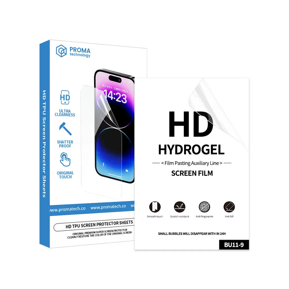 HD hydrogel screen protector sheet original color clarity smooth touch anti fingerprint scratch proof bubbles disappear 24h