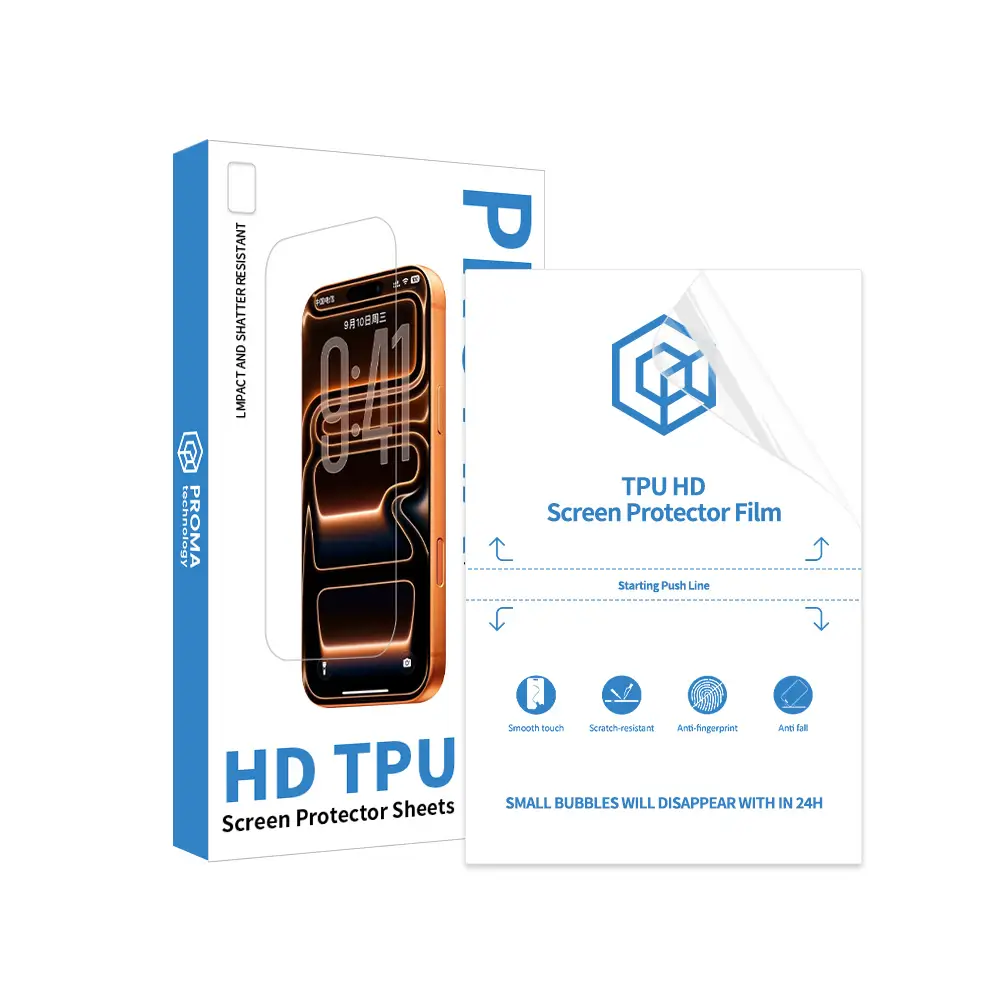 HD TPU screen protector sheet impact shatter resistant smooth touch anti fingerprint scratch proof bubbles disappear 24h