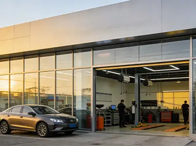 Automotive service center applying screen protector to vehicle display