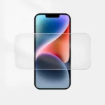 Matte screen protector sheet half placed shows film vs no film area