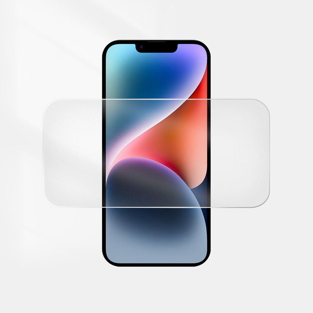 Matte screen protector sheet half placed shows film vs no film area