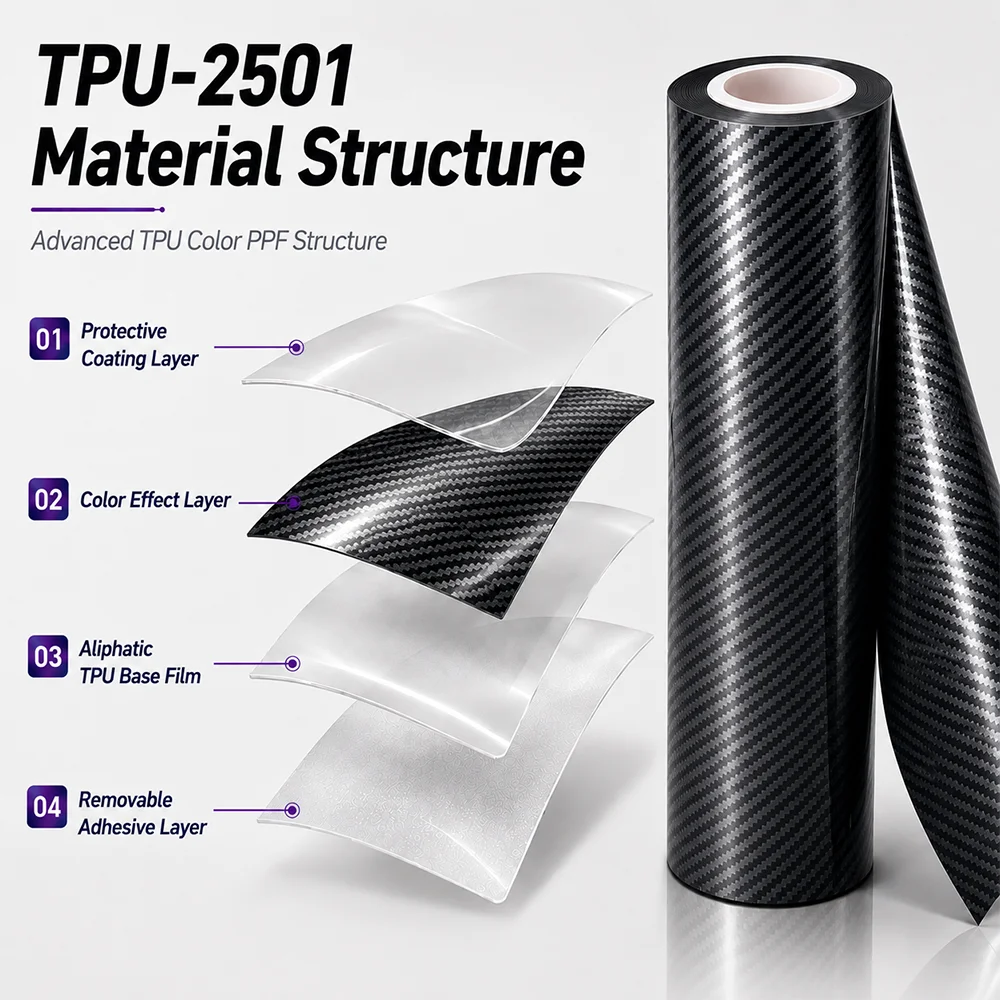 TPU Carbon Fiber Black Color PPF Self-adhesive Car Protection Film