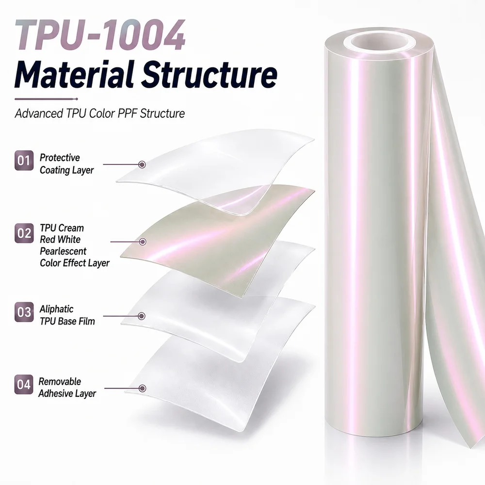 TPU Cream Red White Pearlescent Color PPF Paint Protection Film For Car