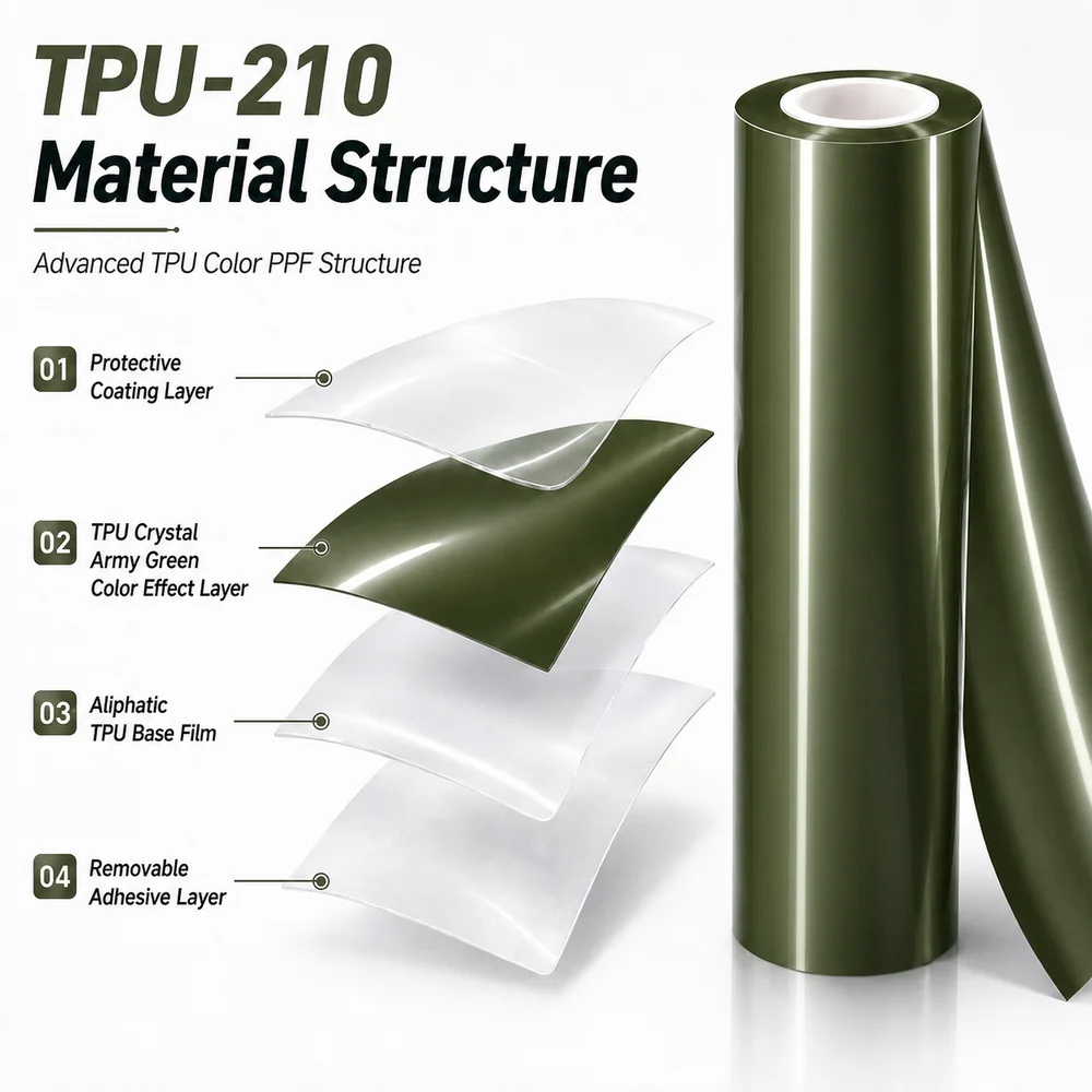 TPU Crystal Army Green Color PPF Car Paint Protective Film