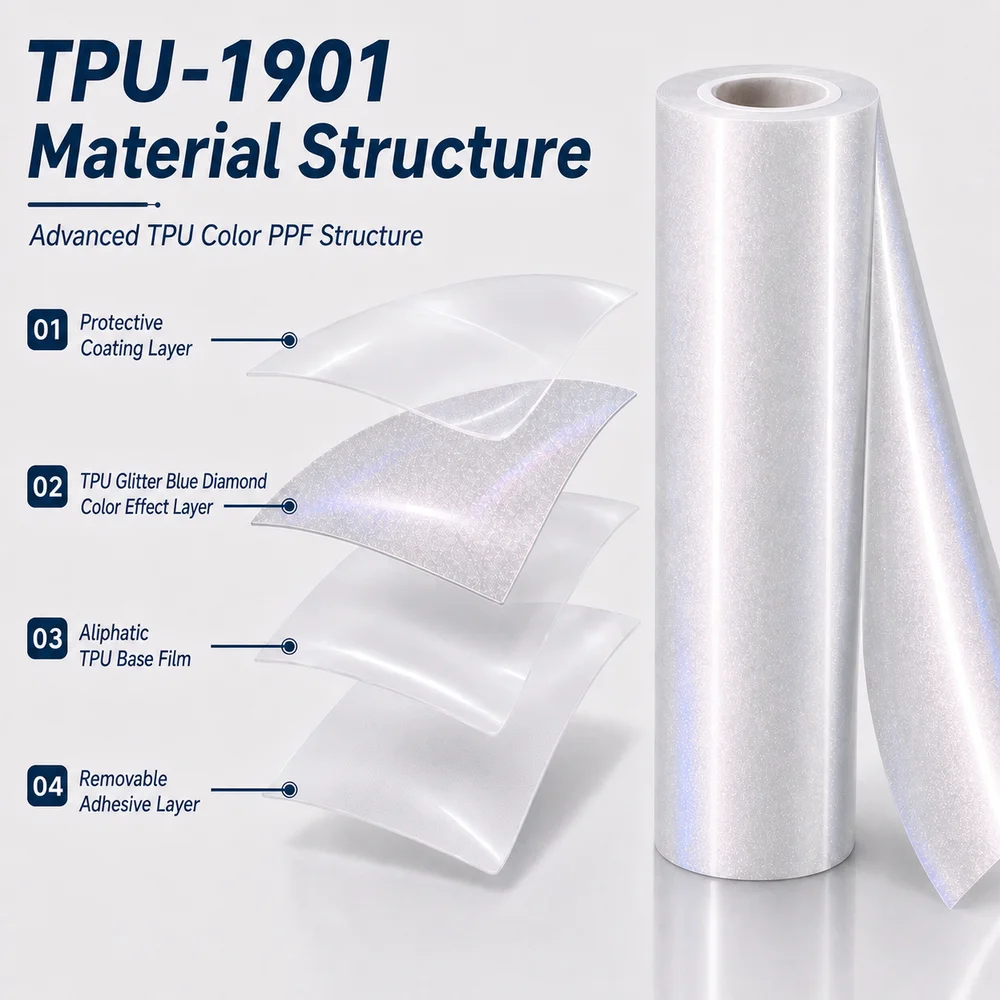 TPU Glitter Blue Diamond Color PPF Film For Car