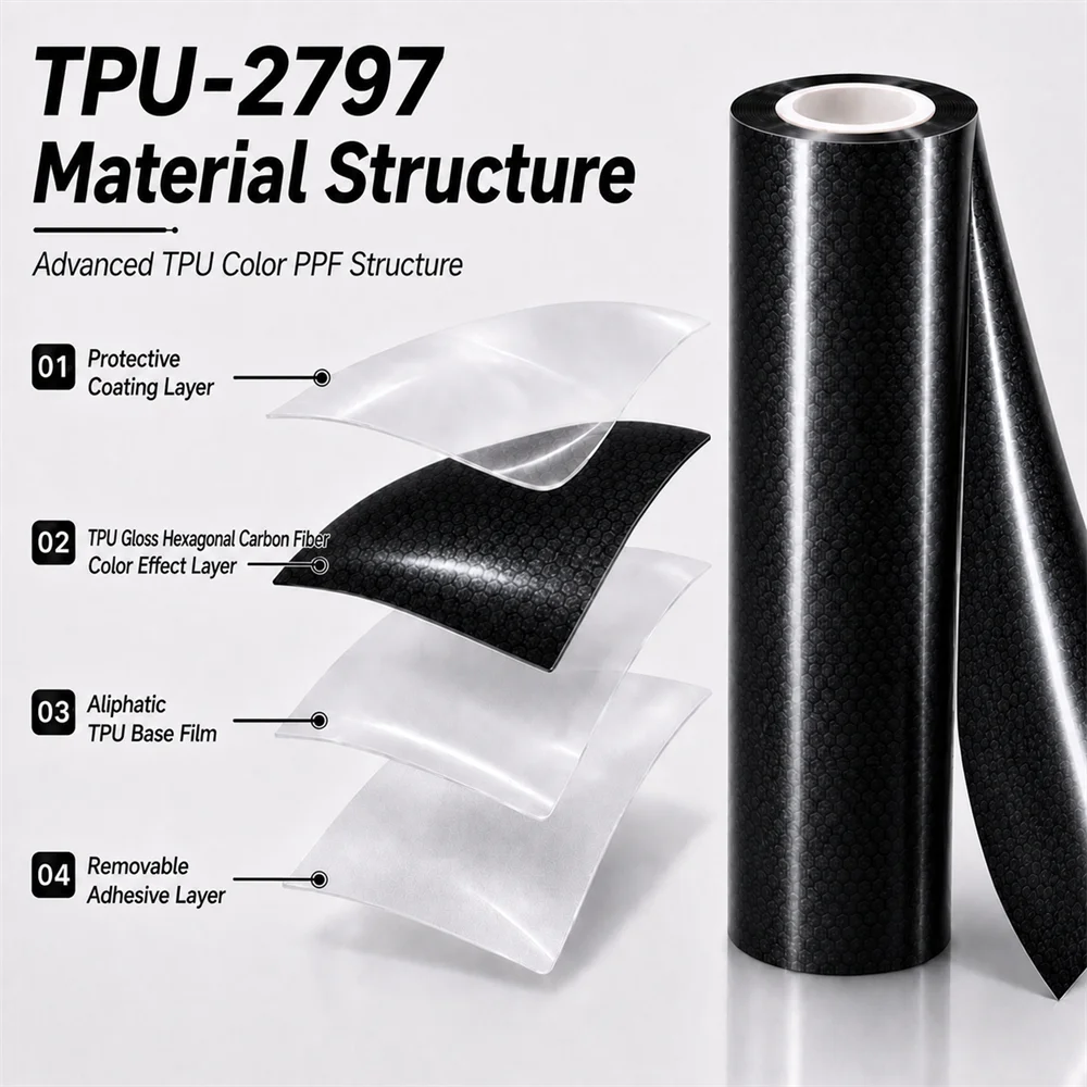 TPU Gloss Hexagonal Carbon Fiber Color PPF Film For Car