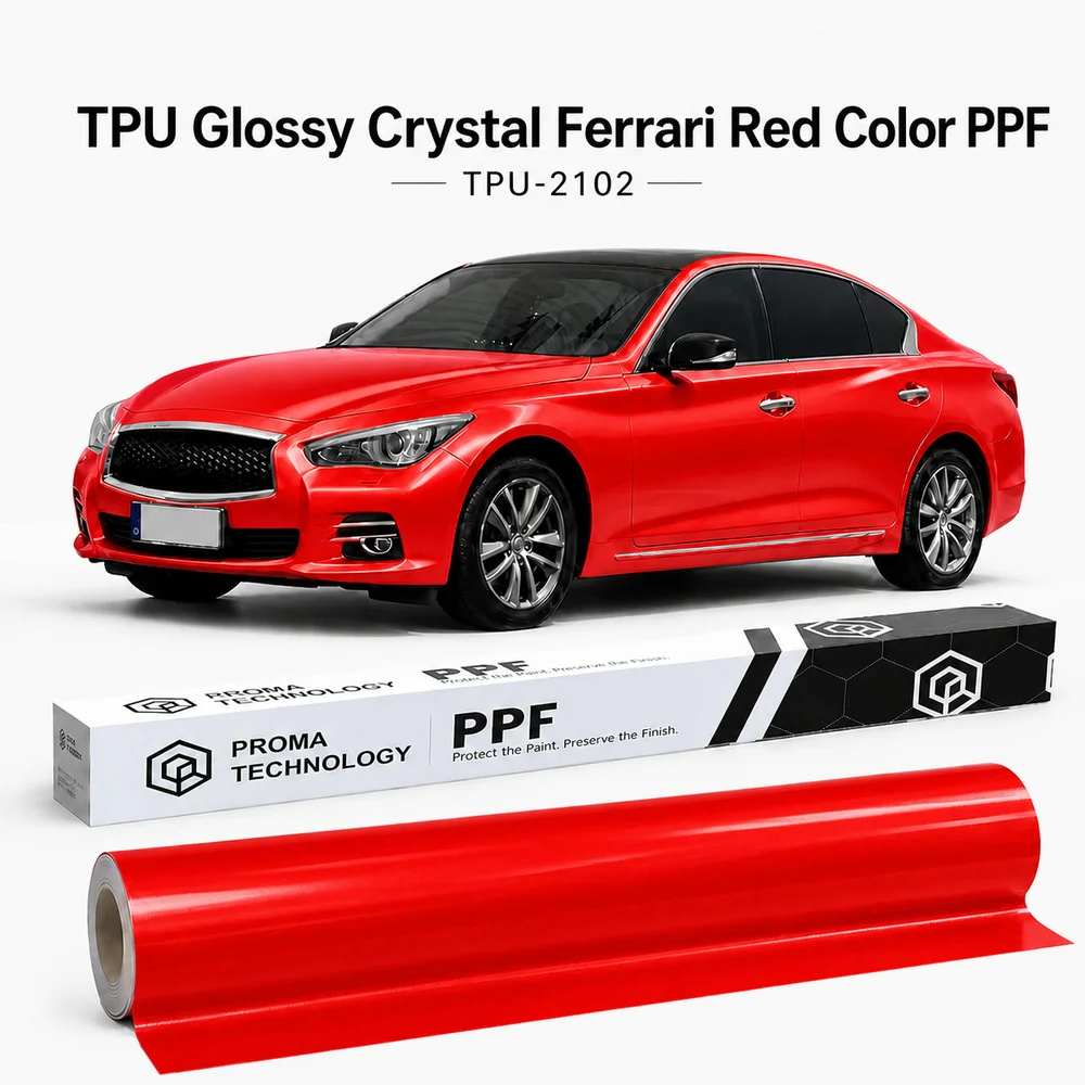 TPU Glossy Crystal Ferrari Red Color PPF-Main Image