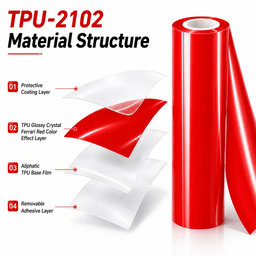 TPU Glossy Crystal Ferrari Red Color PPF