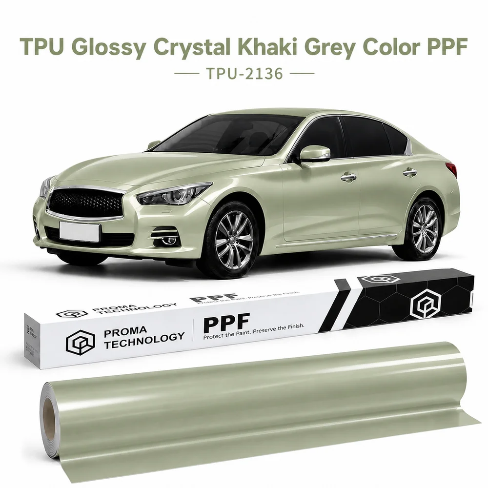 TPU Glossy Crystal Khaki Grey Color PPF-Main image display