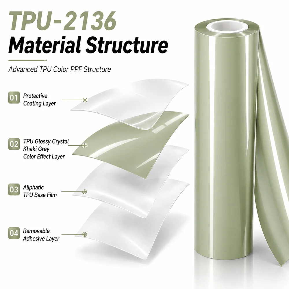 TPU Glossy Crystal Khaki Grey Color PPF Film For Car