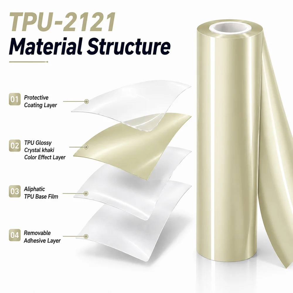TPU Glossy Crystal Khaki Color PPF Paint Protection Film