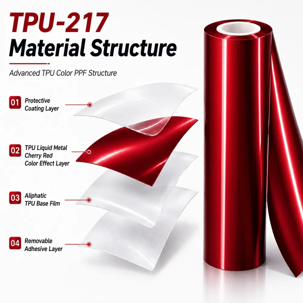 TPU Liquid Metal Cherry Red Color PPF Car Paint Protective Film