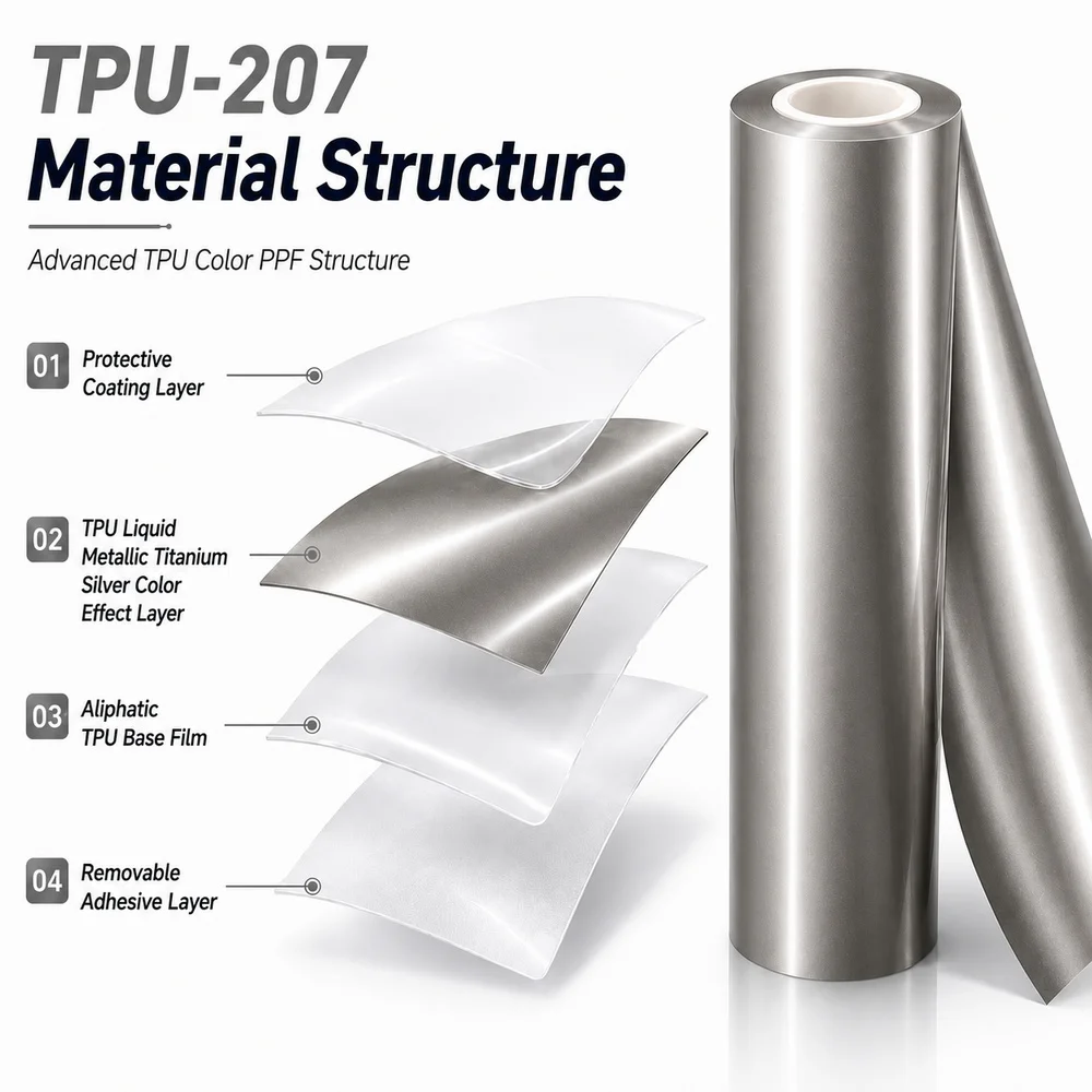 TPU Liquid Metallic Titanium Silver Color PPF Film For Car