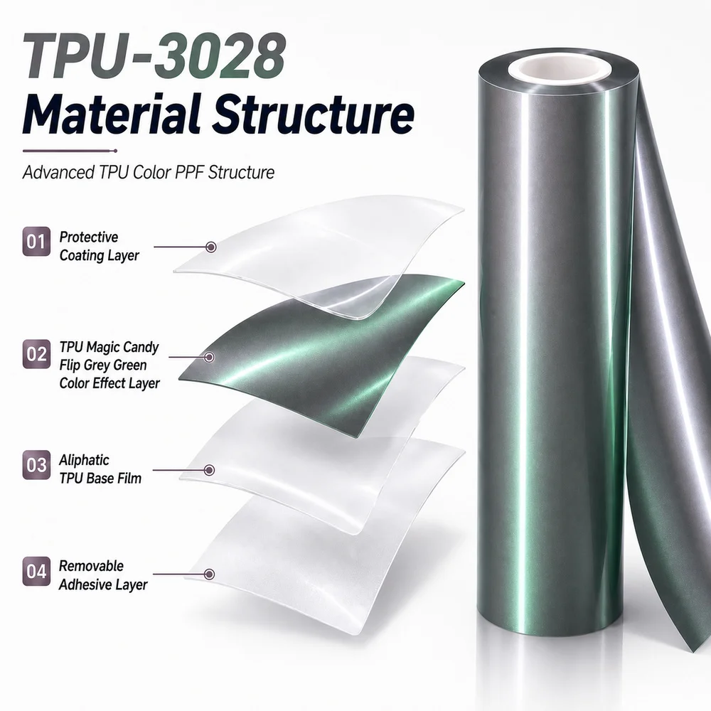 TPU Magic Candy Flip Grey Green Color PPF Film For Car