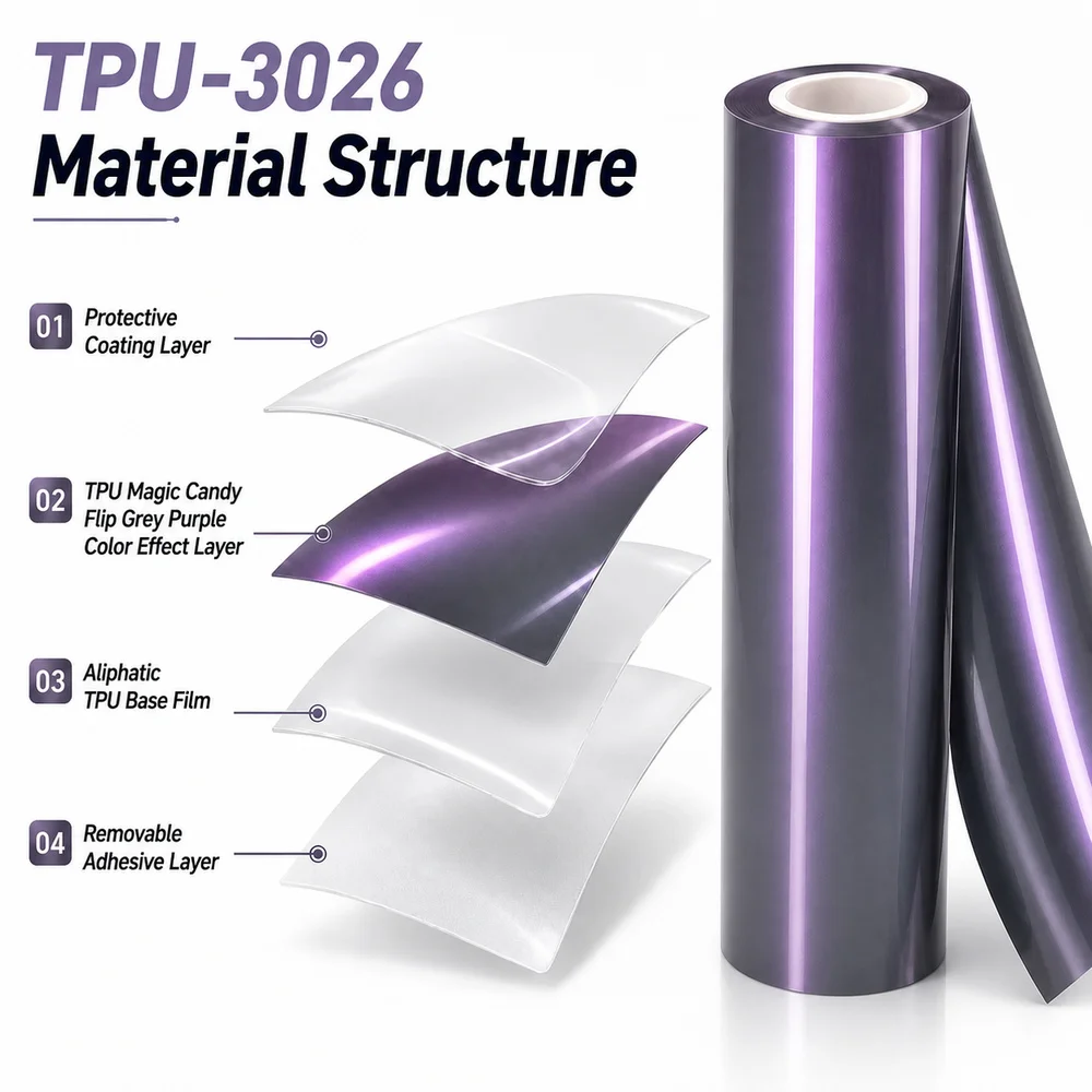 TPU Magic Candy Flip Grey Purple Color PPF Film For Car