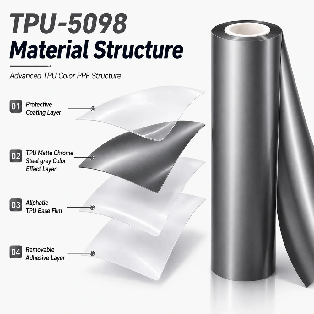 TPU Matte Chrome Steel Grey Color PPF Film For Car
