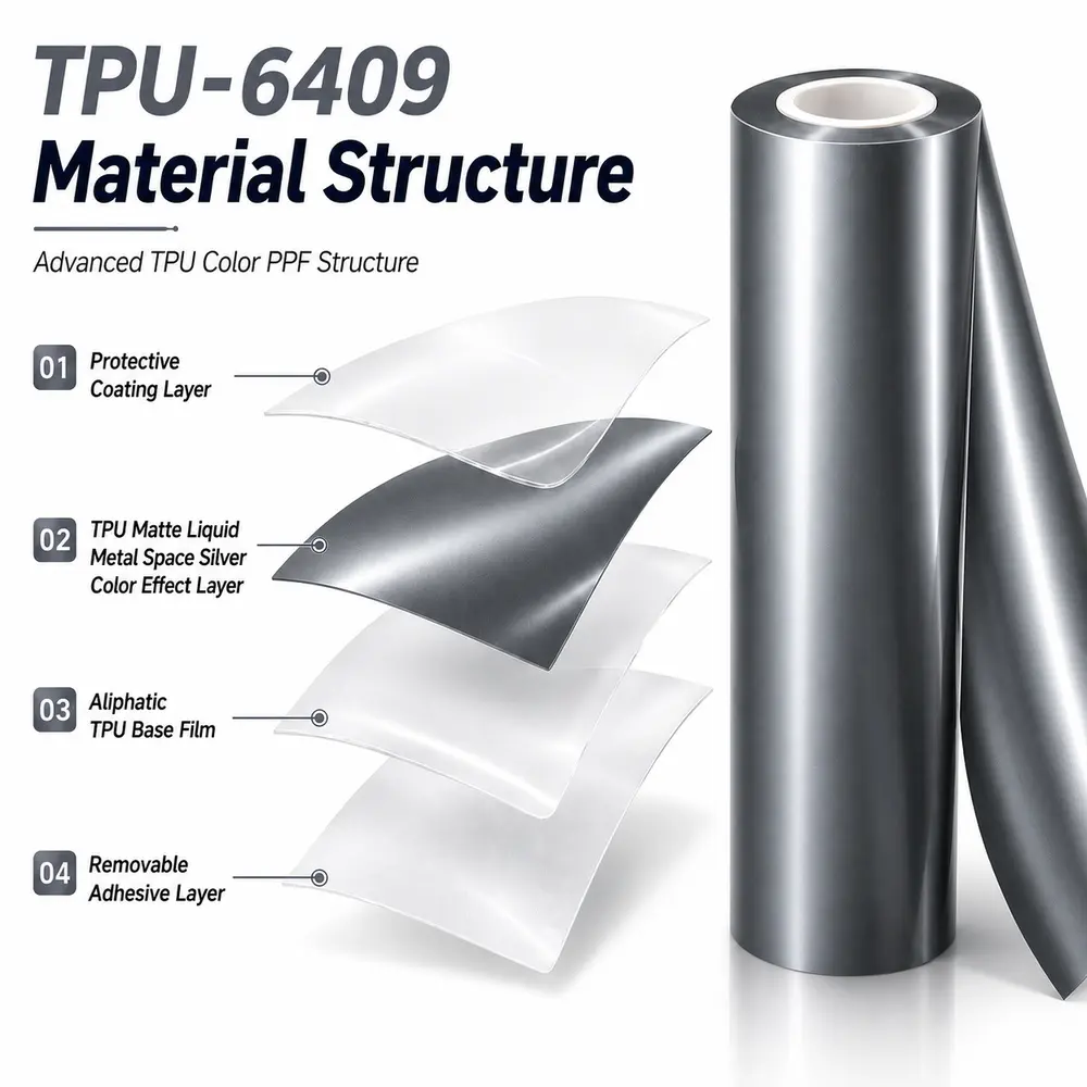 TPU Matte Liquid Metal Space Silver Color PPF Self-adhesive Car Protection Film