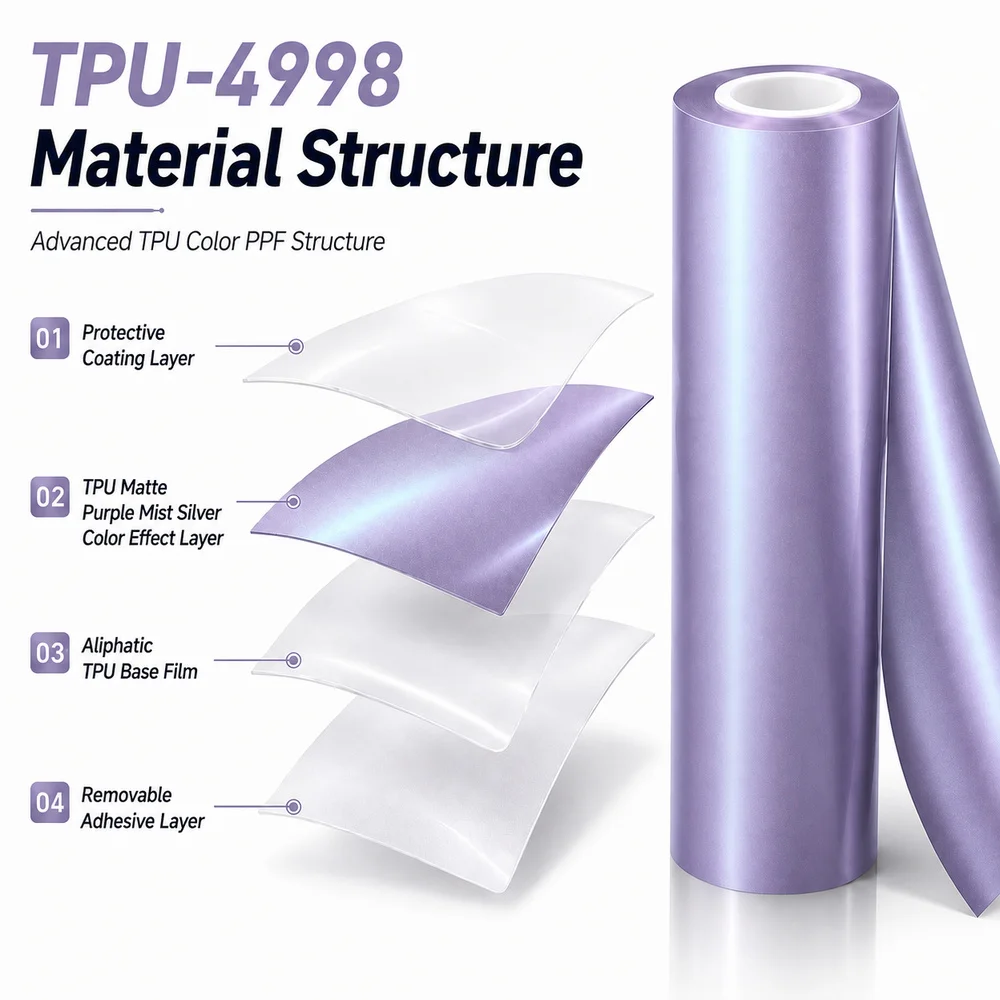 TPU Matte Purple Mist Silver Color PPF Car Paint Protective Film