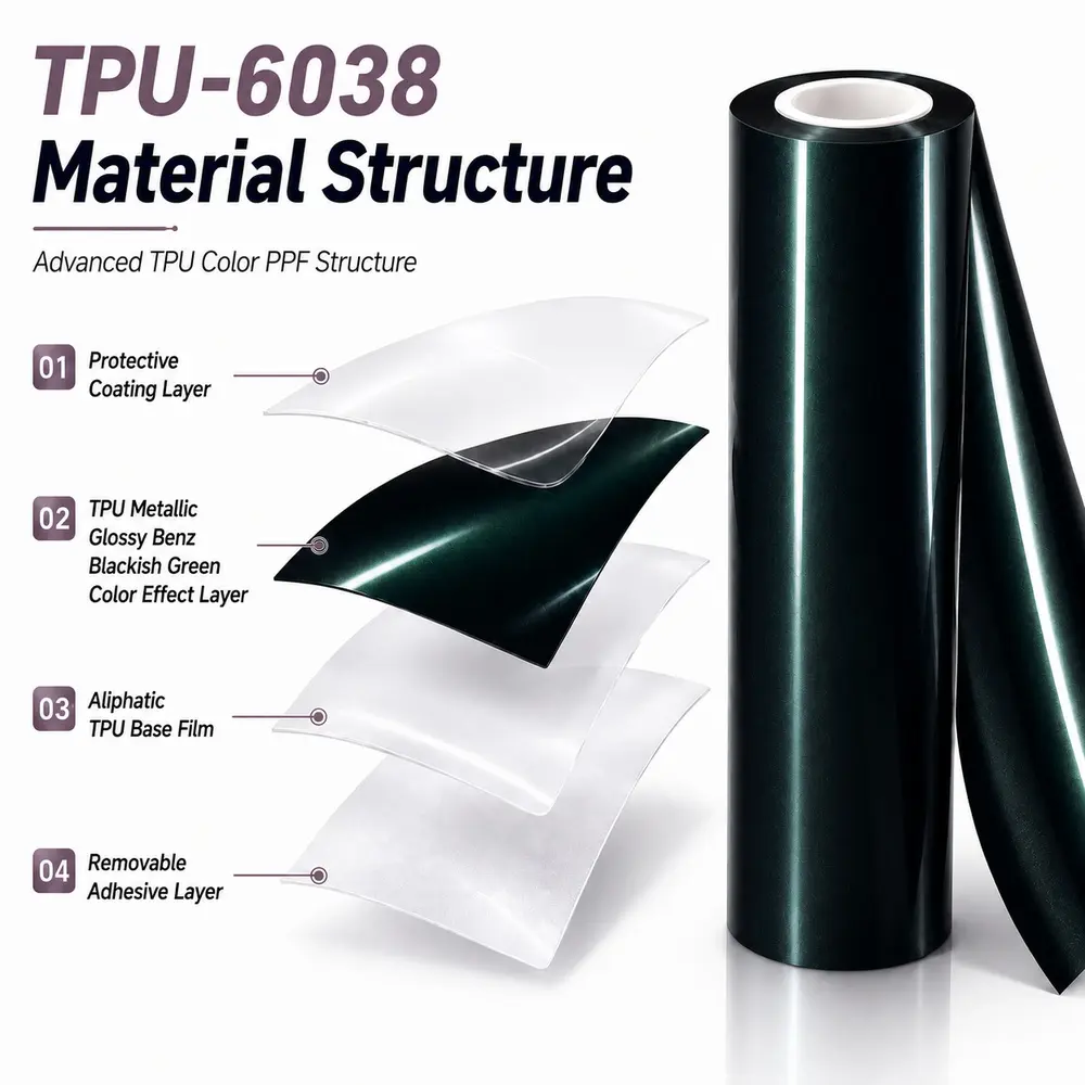 TPU Metallic Glossy Benz Blackish Green Color PPF