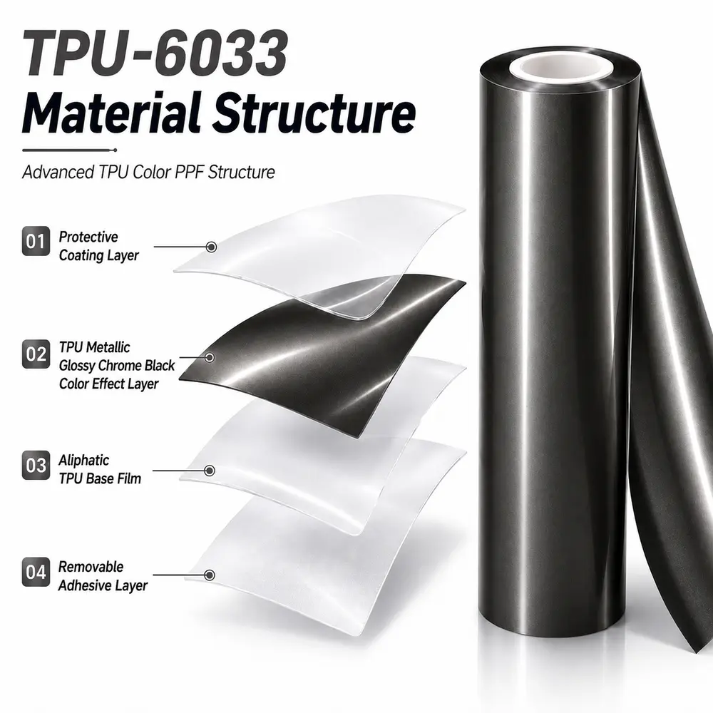TPU Metallic Glossy Chrome Black Color PPF