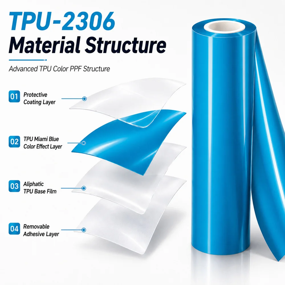 TPU Miami Blue Color PPF Self-adhesive Car Protection Film
