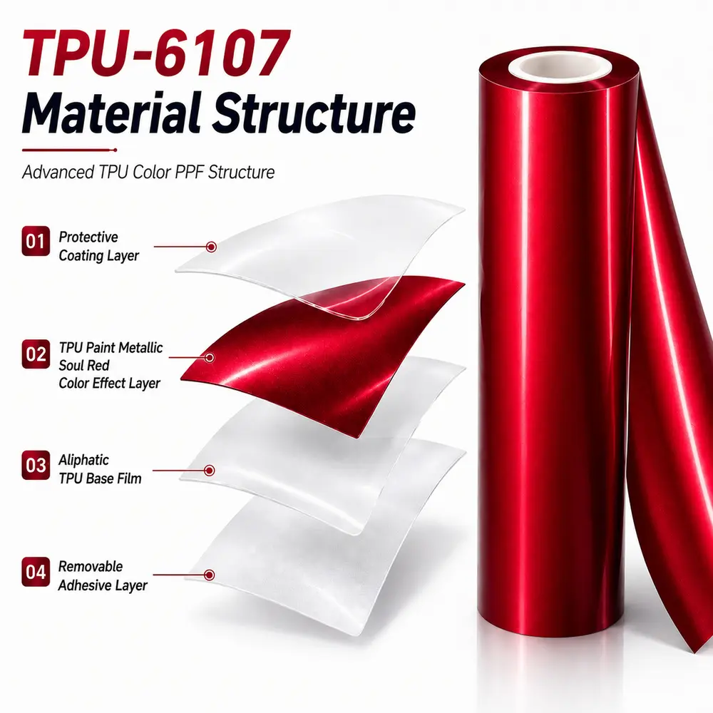 TPU Paint Metallic Soul Red Color PPF Film For Car