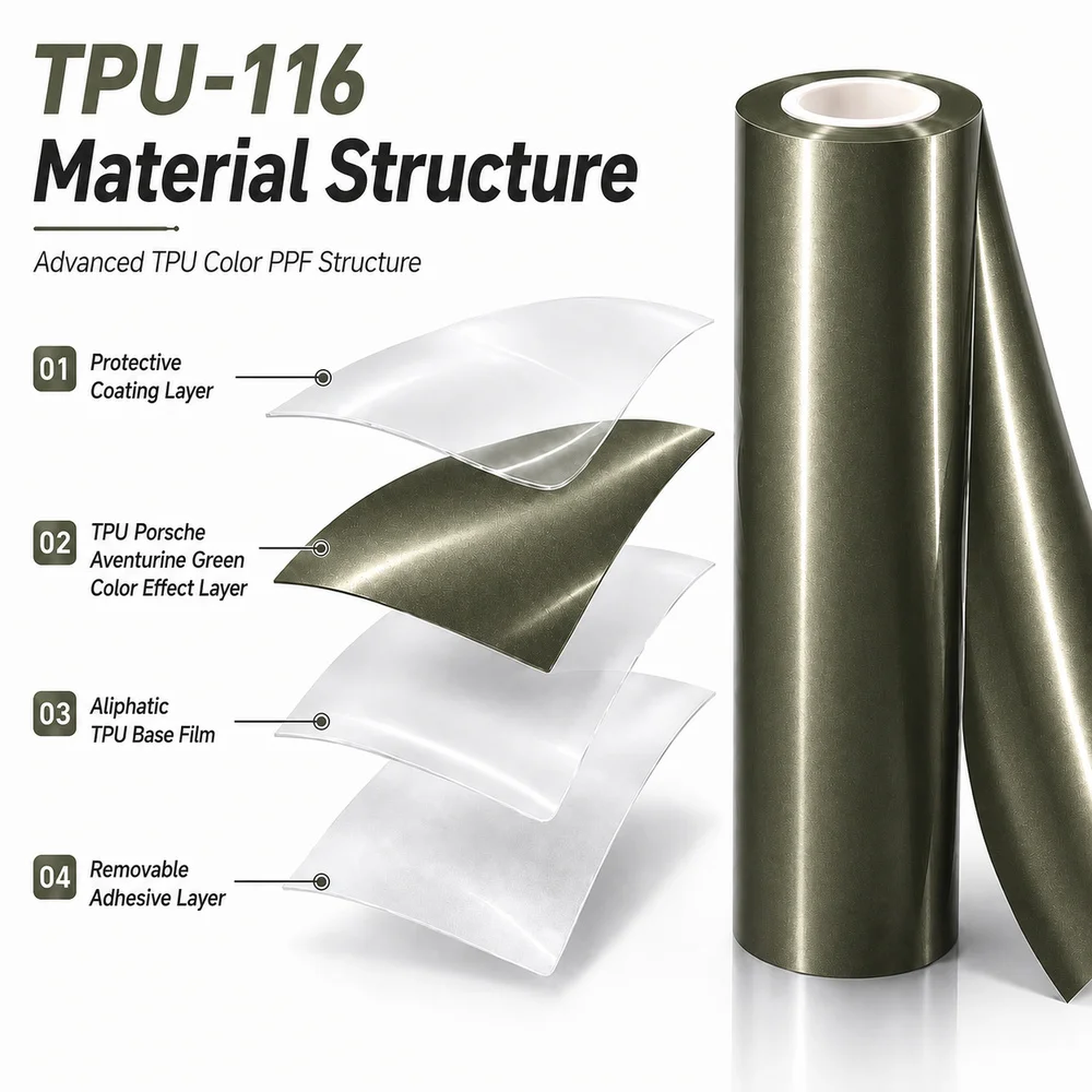 TPU Porsche Aventurine Green Color PPF Self-Healing TPU  Car Protection Film