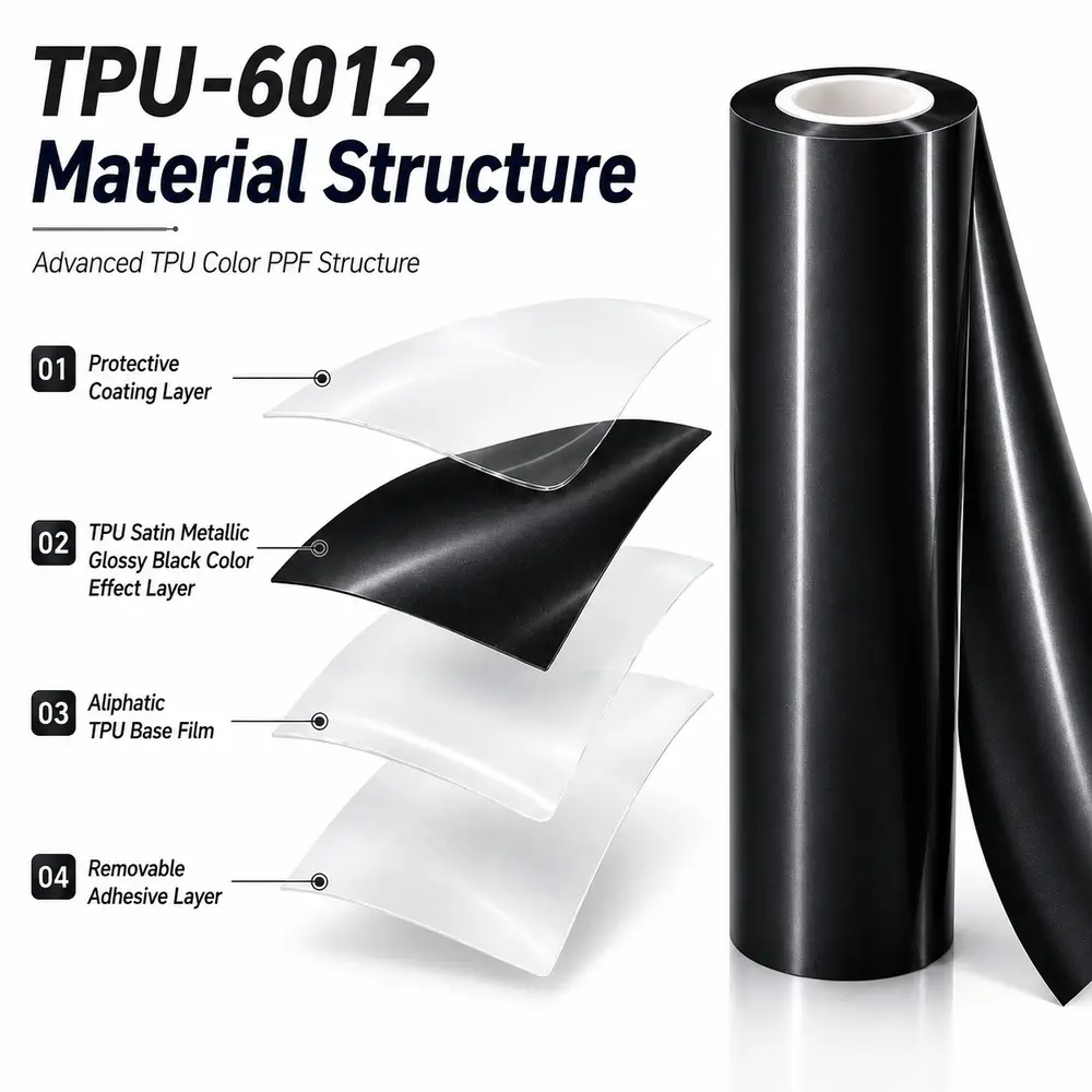 TPU Satin Metallic Glossy Black Color PPF Film For Car