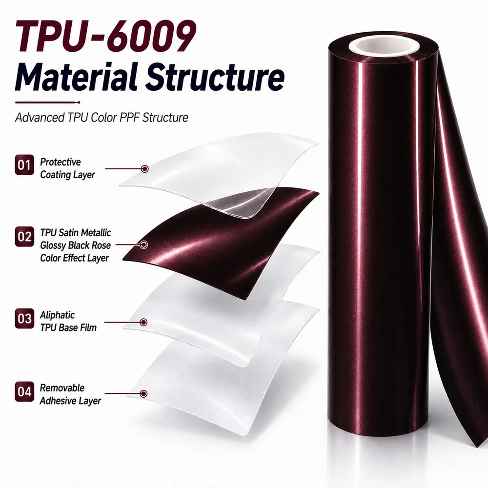 TPU Satin Metallic Glossy Black Rose Color PPF