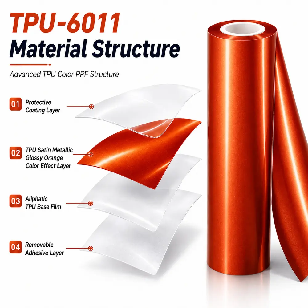 TPU Satin Metallic Glossy Orange Color PPF