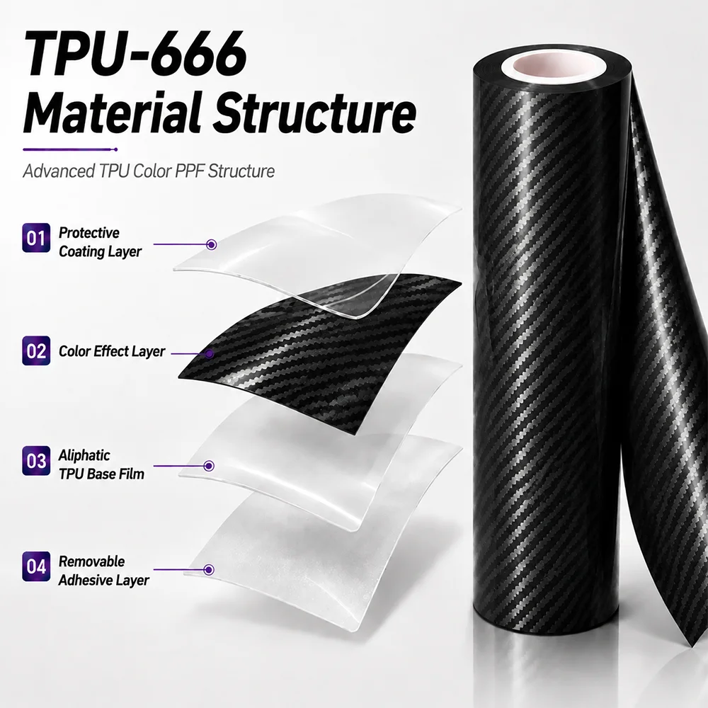 TPU Solid Carbon Fiber Black Color PPF Film For Car