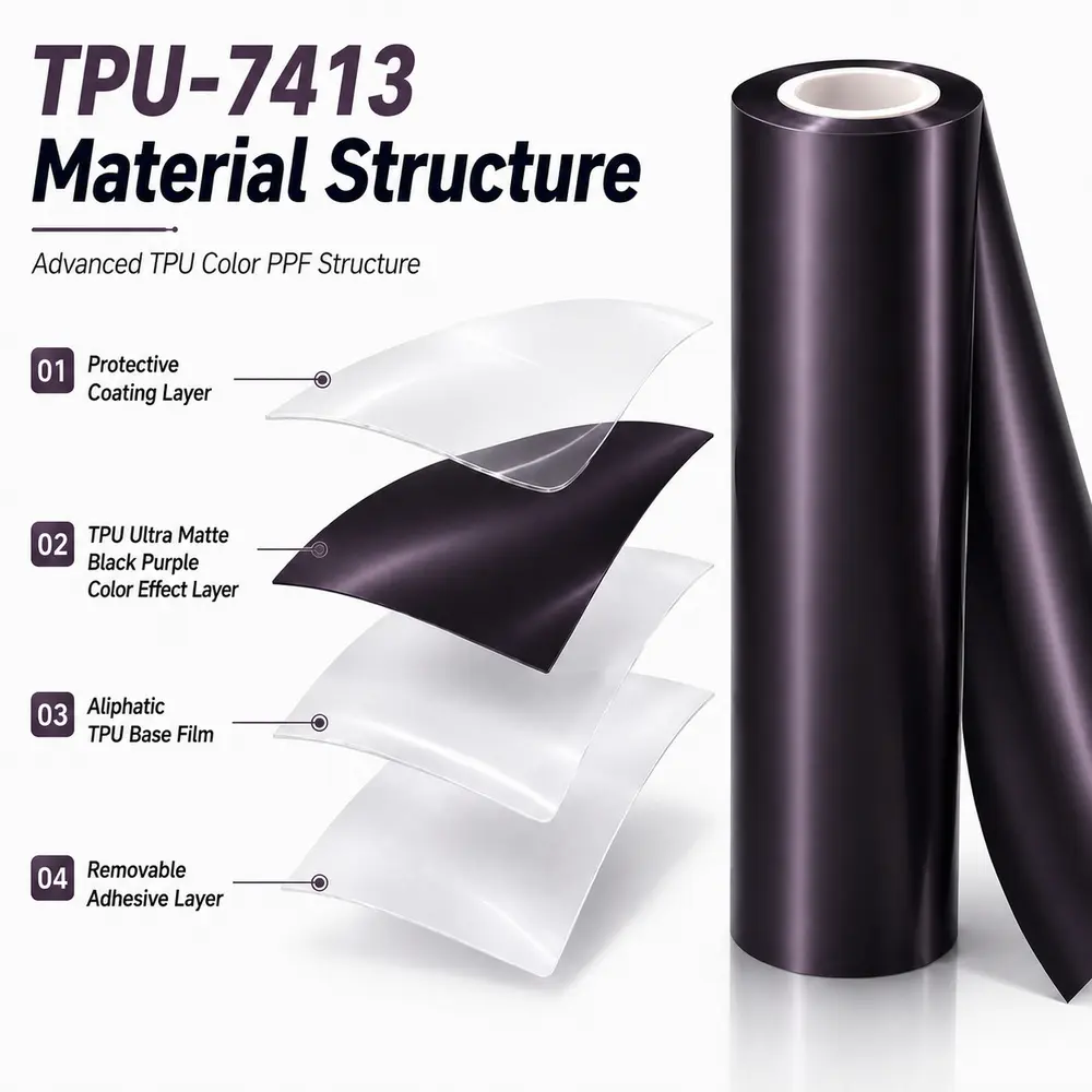 TPU Ultra Matte Black Purple Color PPF Car Protective Film
