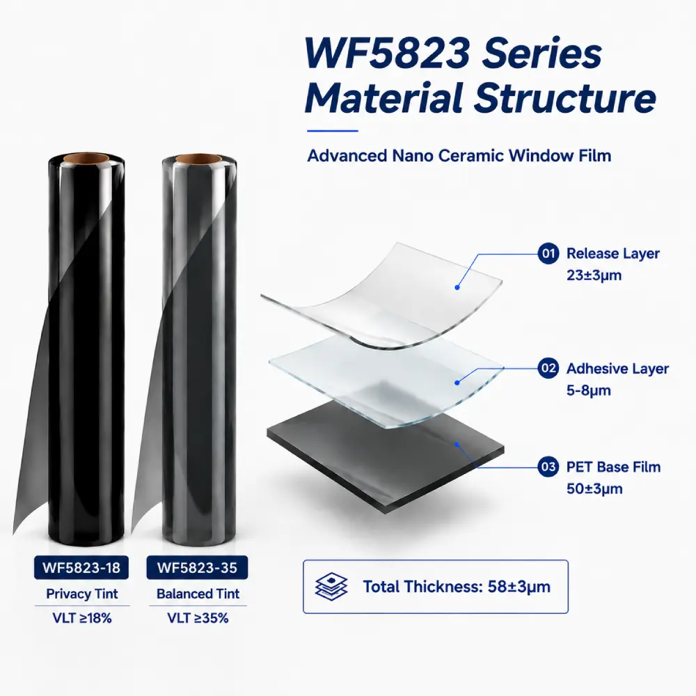 WF5823-18+WF5823-35 ceramic IR tint film roll-material structure