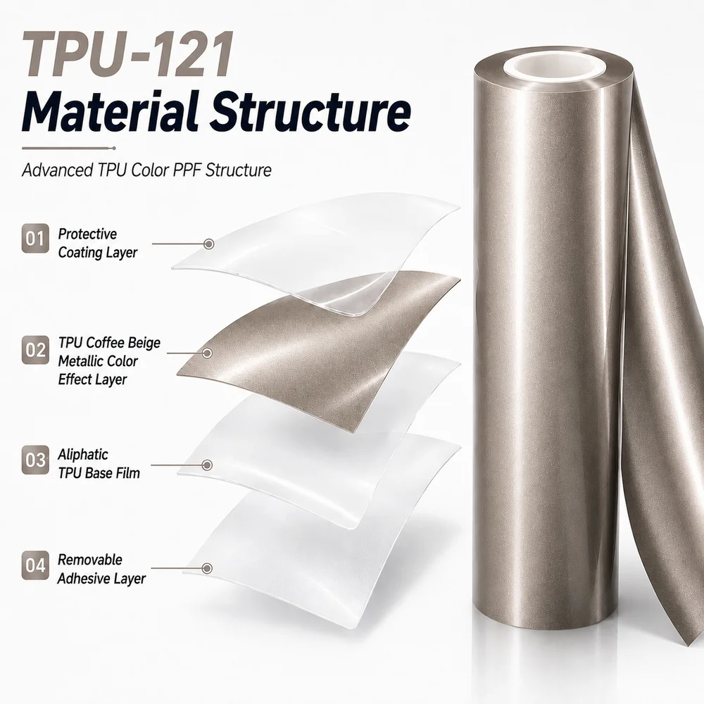 TPU Coffee Beige Metallic Color PPF Self-healing TPU Film For Protecting Car